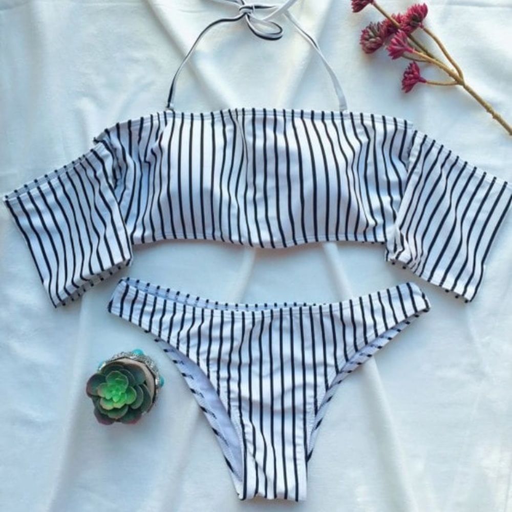 Off the Shoulder Striped Bikini TOP ONLY
